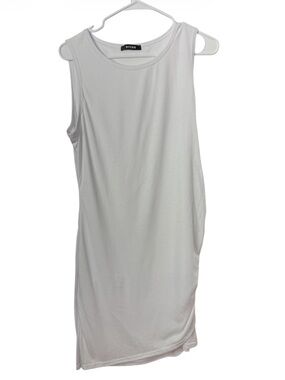 BTFBM White Ruched Side Bodycon Mini Dress - Size Large